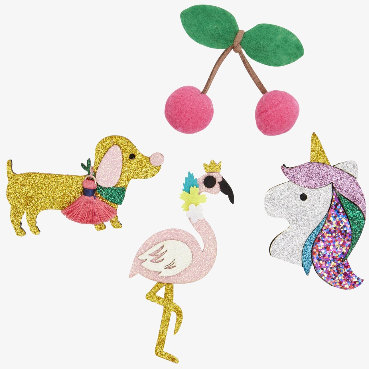 Brosch Glitter från Rice i fyra färgstarka designmönster