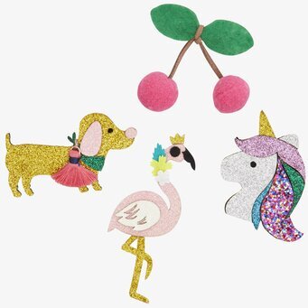 Brosch Glitter från Rice i fyra färgstarka designmönster