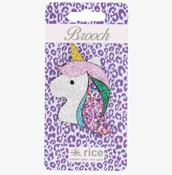 Brosch Glitter från Rice - enhörningshuvud med färgglitter