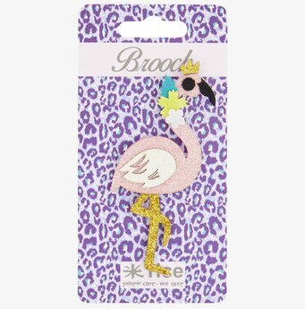 Brosch Glitter från Rice: Färgglad flamingo med glitter