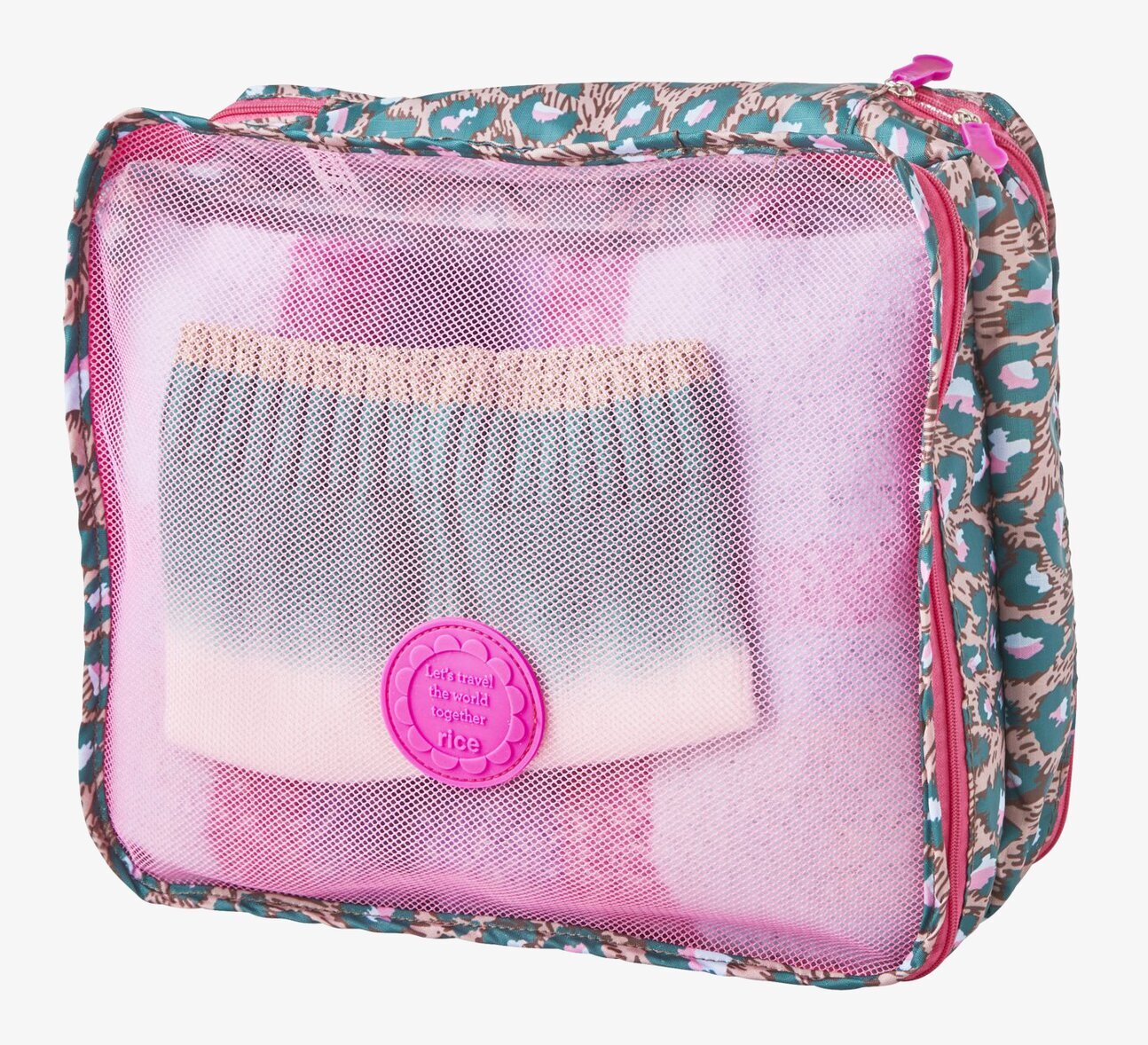 Packing Cube Leopard Print från Rice med nätfönster och blixtlås