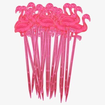Cocktailpinnar Flamingo från Rice i neonrosa plast