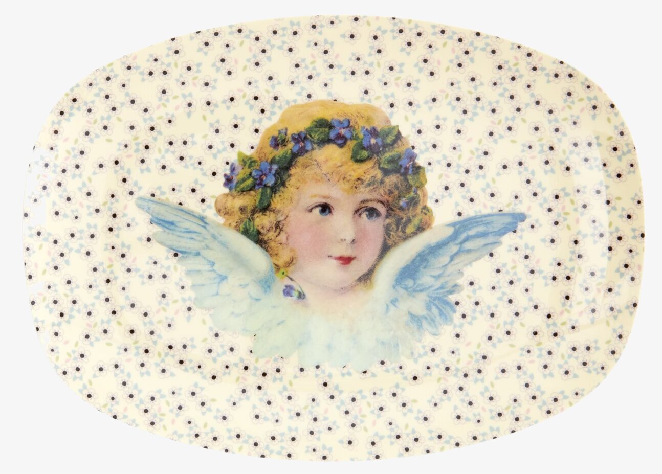 Liten Tallrik Angels Creme från Rice med änglabarn och blommor