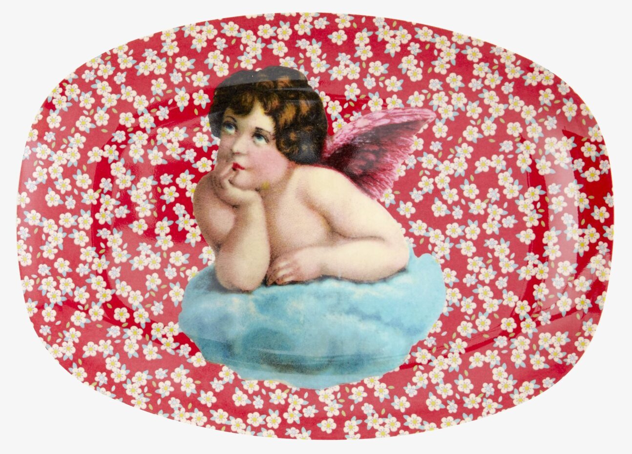 Liten Tallrik Angels Red från Rice med ängel och blommor
