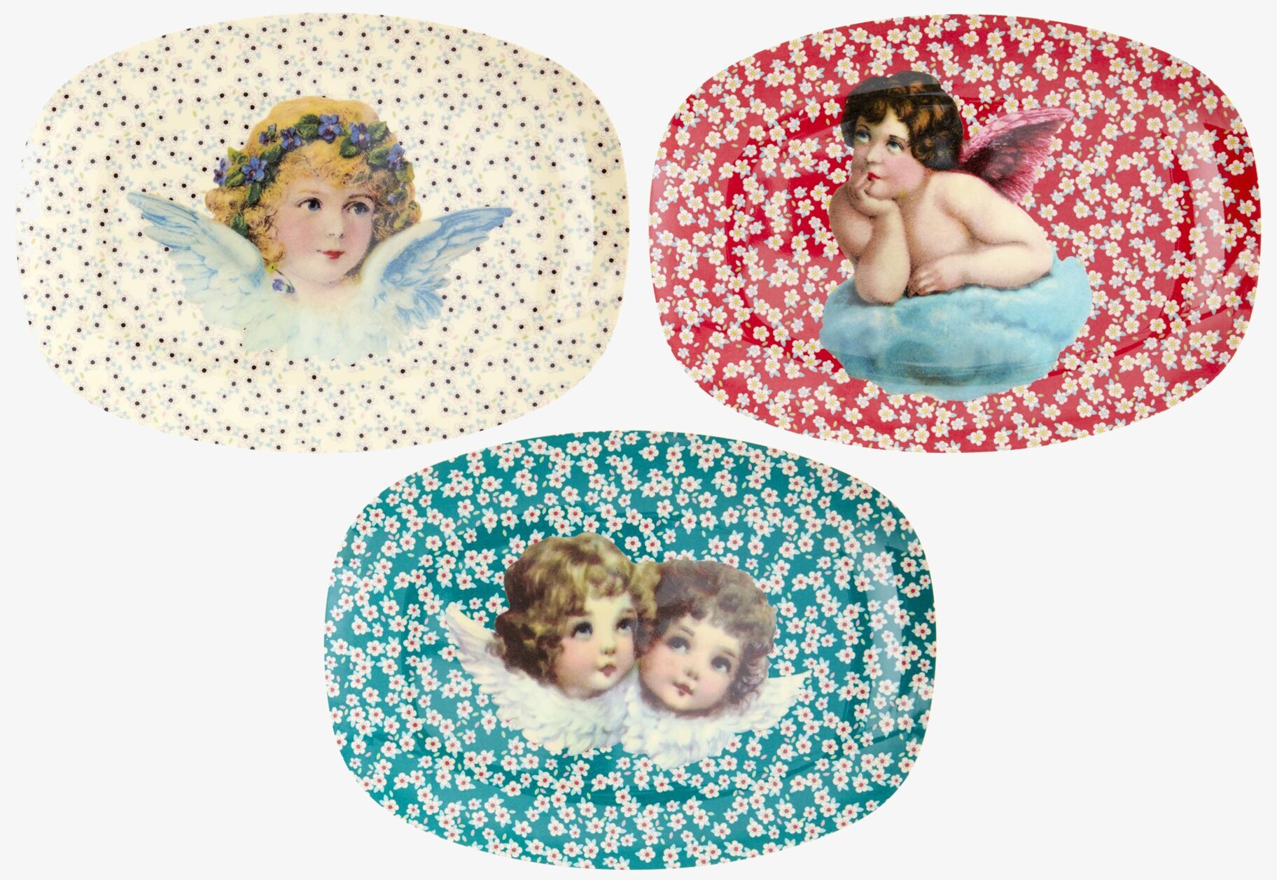 Liten Tallrik Angels Red från Rice med blommor och ängel