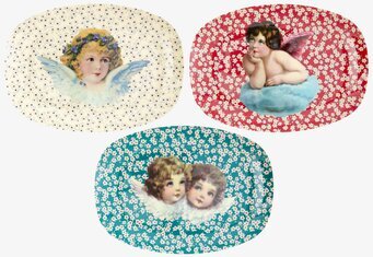 Liten Tallrik Angels Red från Rice med blommor och ängel