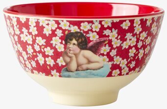 Liten Skål Angels Red från Rice med blommönster och ängel