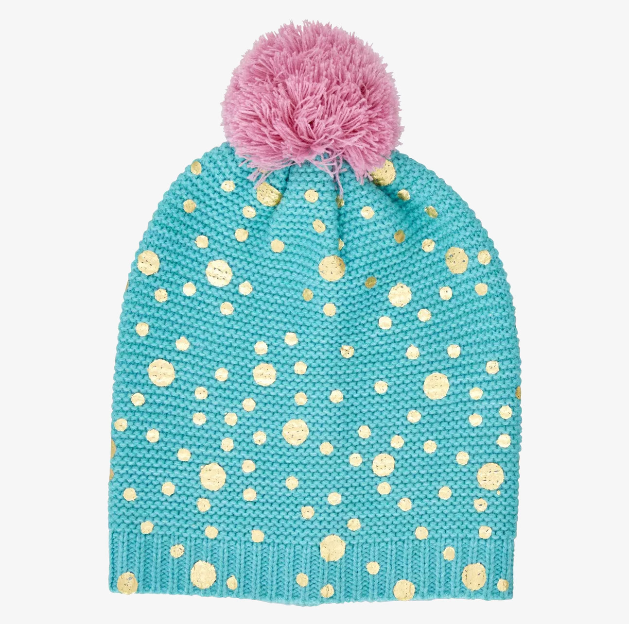 Mössa Turkos/Grön - Rice med guldprickar och rosa tofs