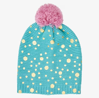 Mössa Turkos/Grön - Rice med guldprickar och rosa tofs