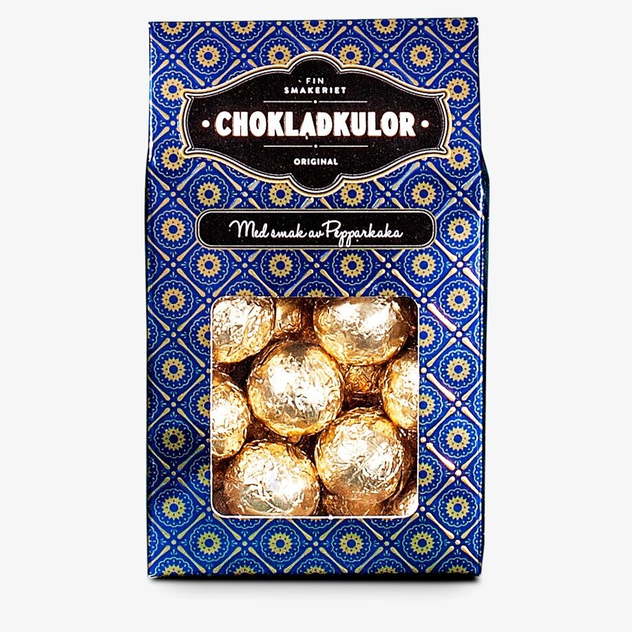 Chokladkulor Pepparkaka från Finsmakeriet i blå förpackning