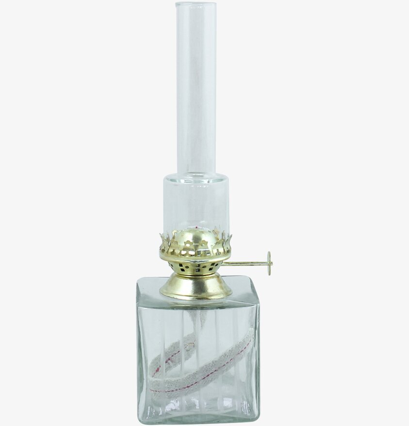 Fotogenlampa Kub Mässing från Strömshaga i glas och mässing