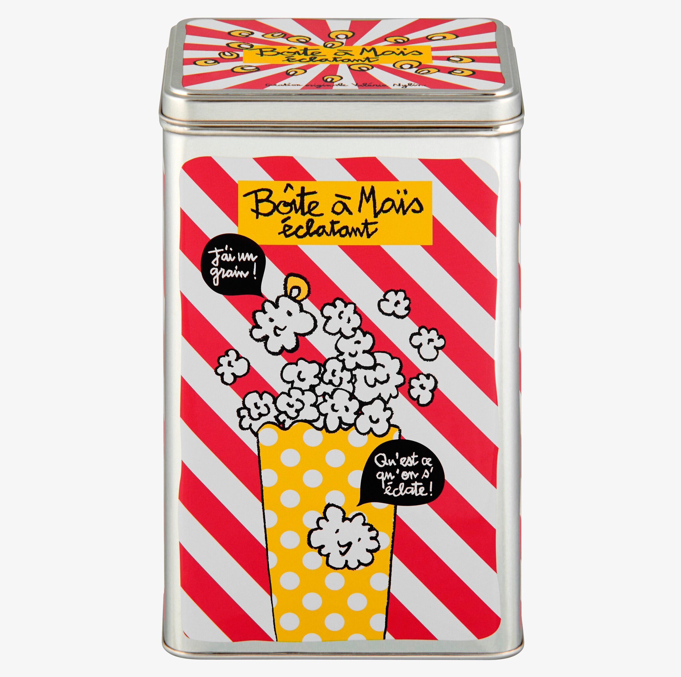 Bild av färgstark plåtburk för popcornförvaring