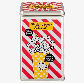 Bild av färgstark plåtburk för popcornförvaring