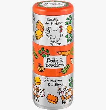 Bild av färgglad plåtburk med djur och grönsaker