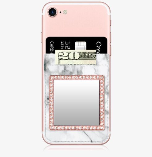 Phone Pocket - White Marble från iDecoz med spegel och kortficka