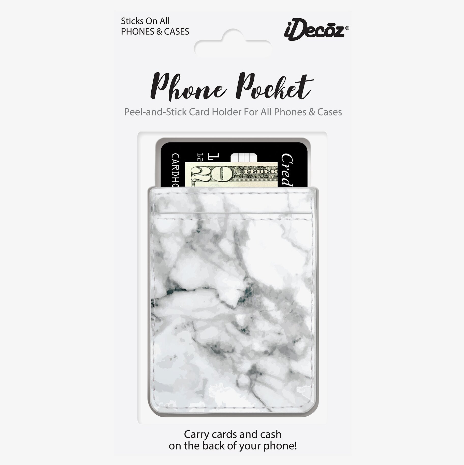 Phone Pocket - White Marble från iDecoz på vit bakgrund