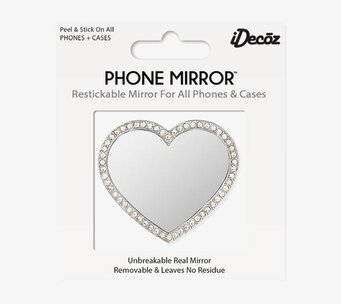 Phone Mirror - Silver Heart Crystals från iDecoz