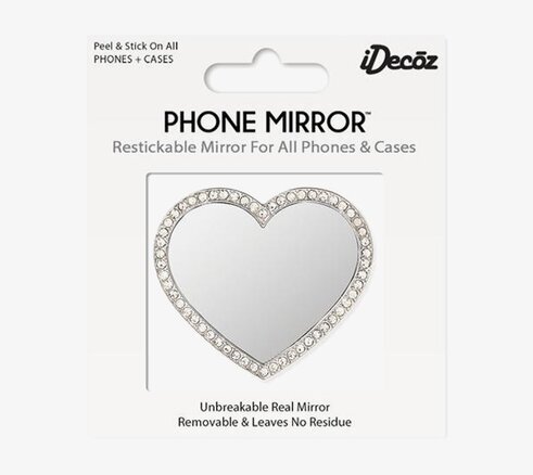Phone Mirror - Silver Heart Crystals från iDecoz