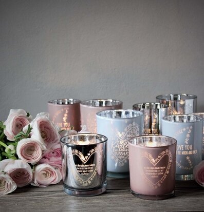 Ljuslykta - Fjärilarna Silver från Majas Cottage med rosor