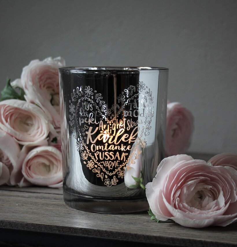 Ljuslykta - Kärlek Silver från Majas Cottage med rosa blommor