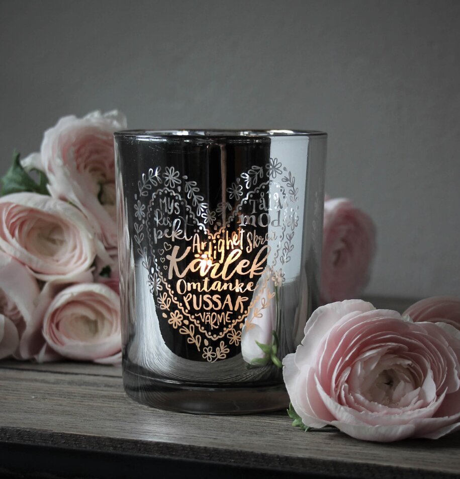Ljuslykta - Kärlek Silver från Majas Cottage med rosa blommor