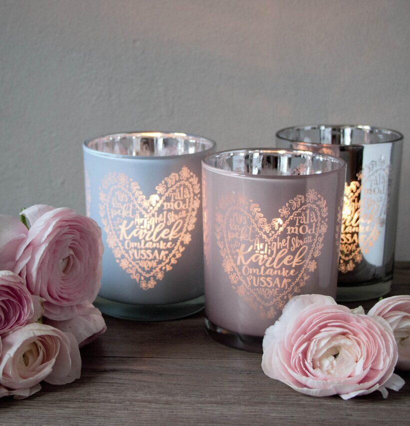 Ljuslykta - Kärlek Rosa från Majas Cottage med rosor