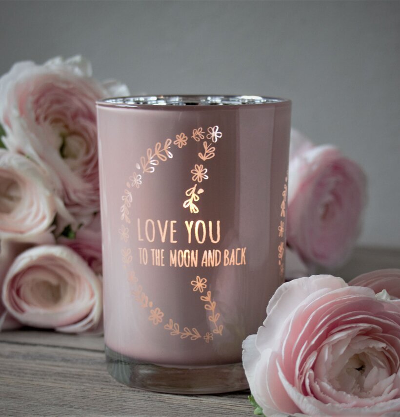 Ljuslykta - Moon Rosa från Majas Cottage med rosor och trä