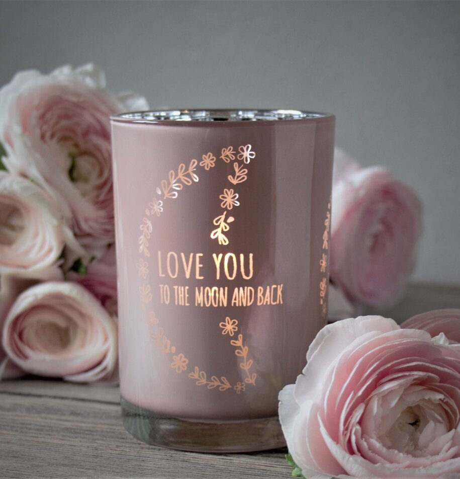 Ljuslykta - Moon Rosa från Majas Cottage med rosor och trä