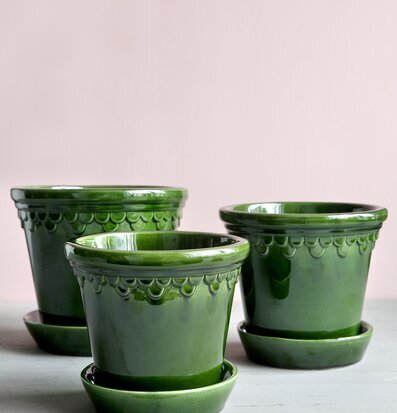 Tre Copenhagen Green Emerald-krukor från Bergs Potter