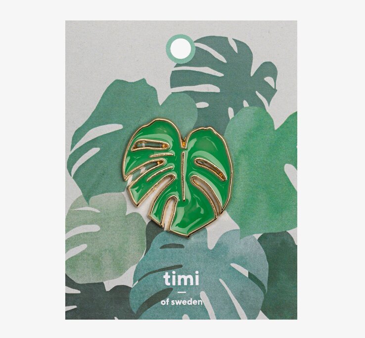 Pin - Monstera från Timi of Sweden, grön emalj med guldkant