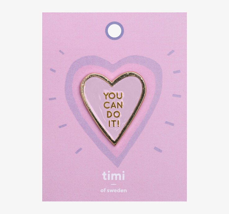 Pin - You Can Do It från Timi of Sweden, rosa hjärta med guld