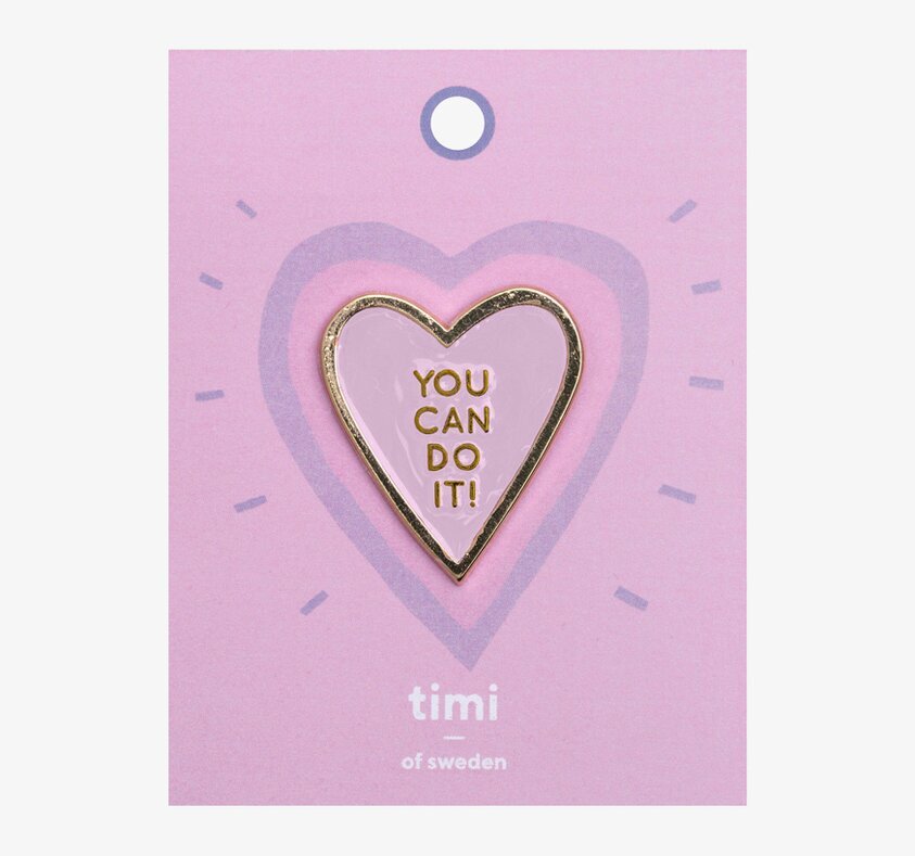 Pin - You Can Do It från Timi of Sweden, rosa hjärta med guld