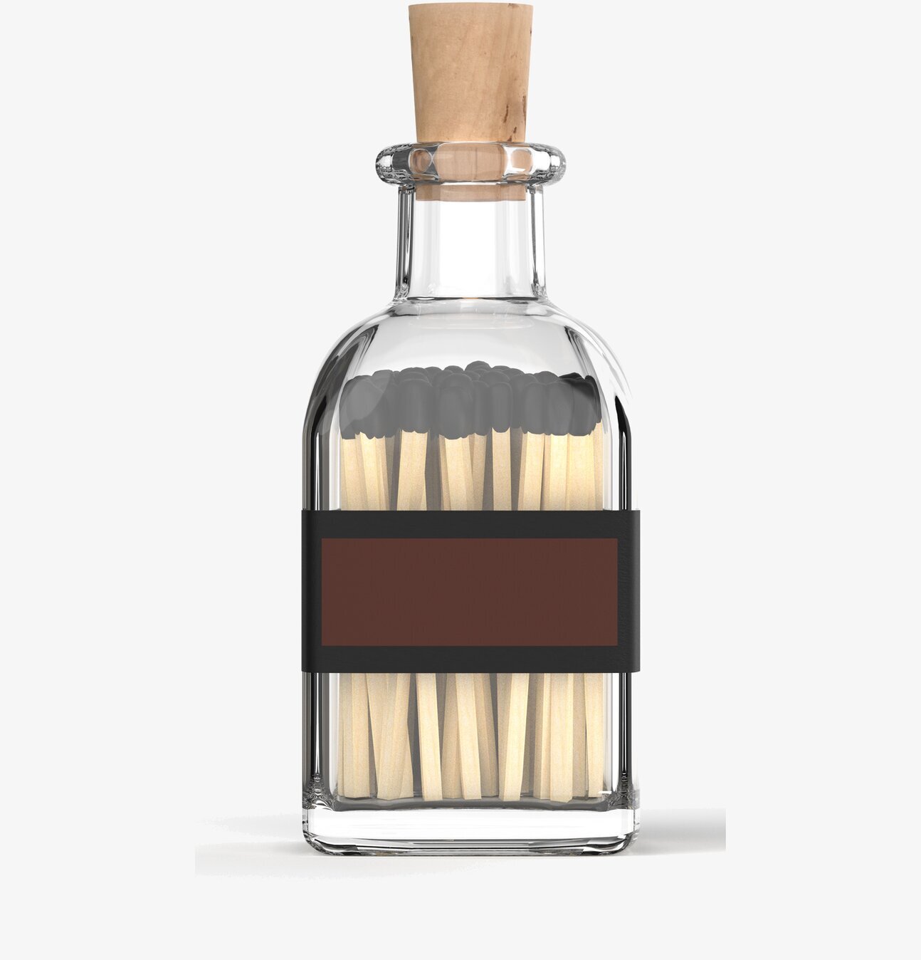 Eldstickan Tändstickor Liten Svart i glasflaska med träkork