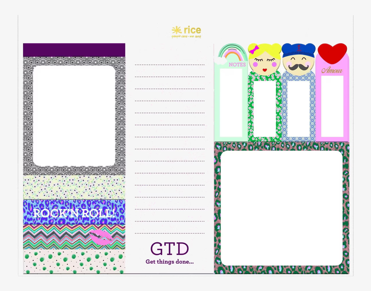 Häftisar - Sticky Notes från Rice i färgglada mönster