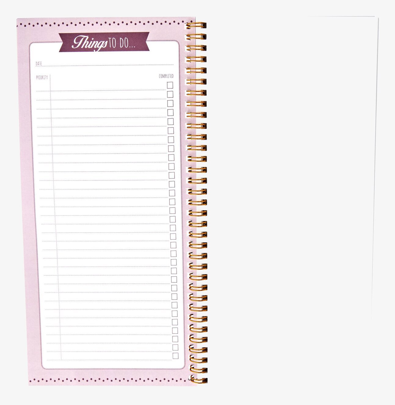 Block - To Do från Rice mot vit bakgrund, spiralbundet i guld