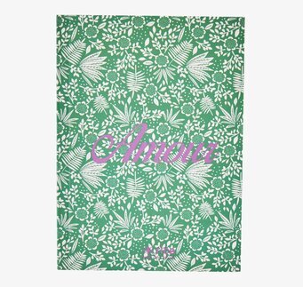 Liten Skrivbok från Rice med grönt omslag och ordet Amour