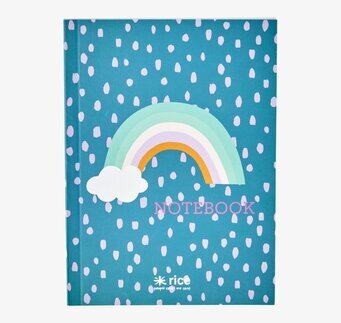 Liten Skrivbok från Rice med turkost omslag och regnbåge