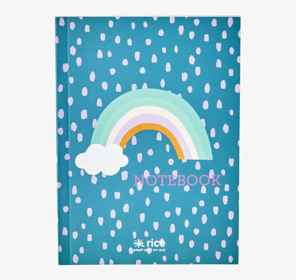 Liten Skrivbok från Rice med turkost omslag och regnbåge