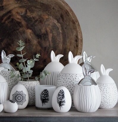 Rabbit Jar Randig Vit S från Majas Cottage med kaninöron