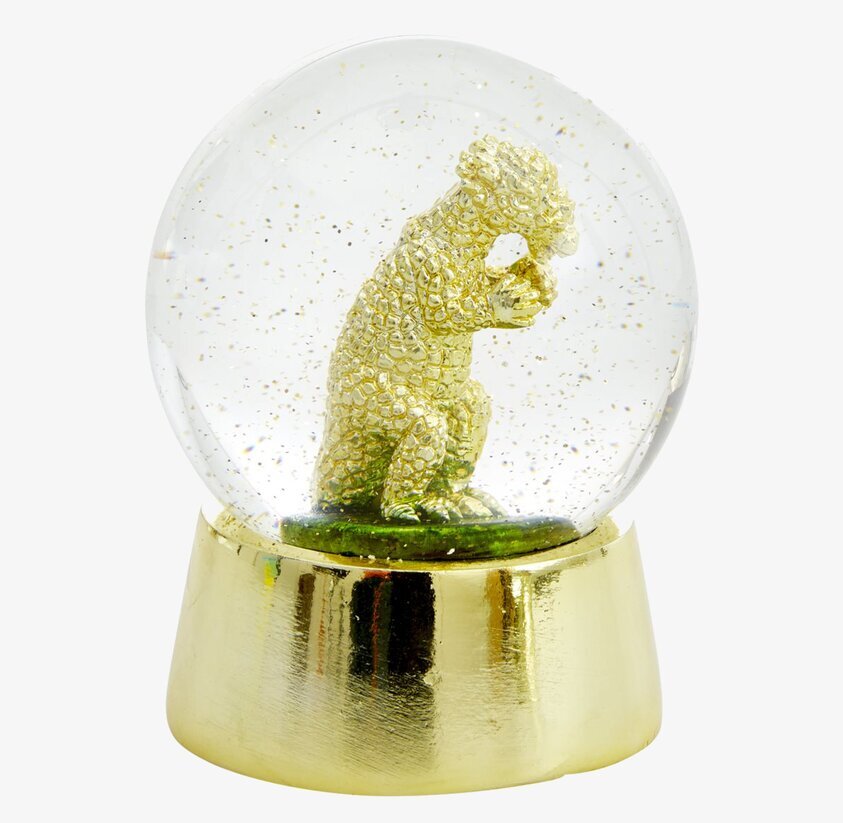 Snöglob Dino från Rice med gyllene dinosaurie och glitter