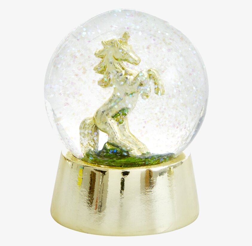 Snöglob Enhörning från Rice med gyllene detaljer och glitter