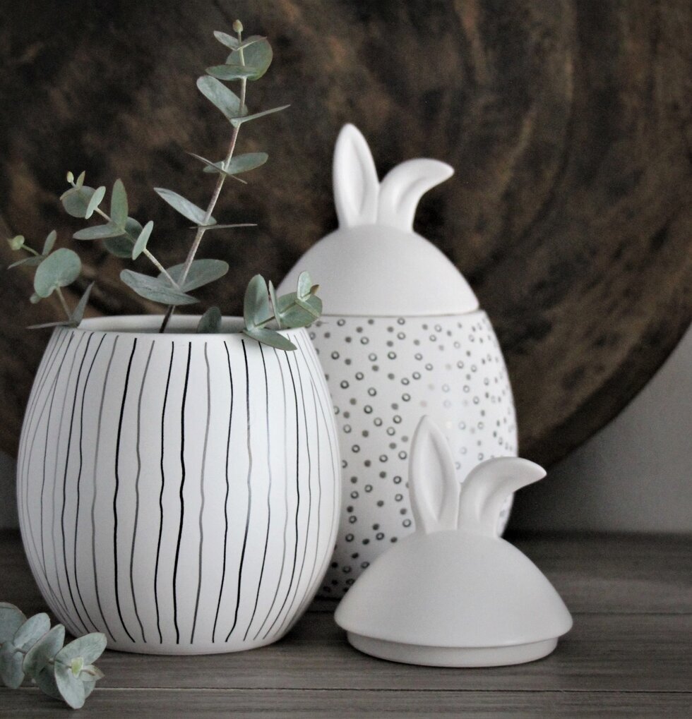 Rabbit Jar Randig Vit S från Majas Cottage med kaninöron