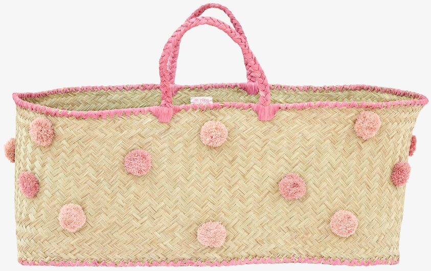 Raffia Väska XXL Bozaka från Rice med rosa pom-poms