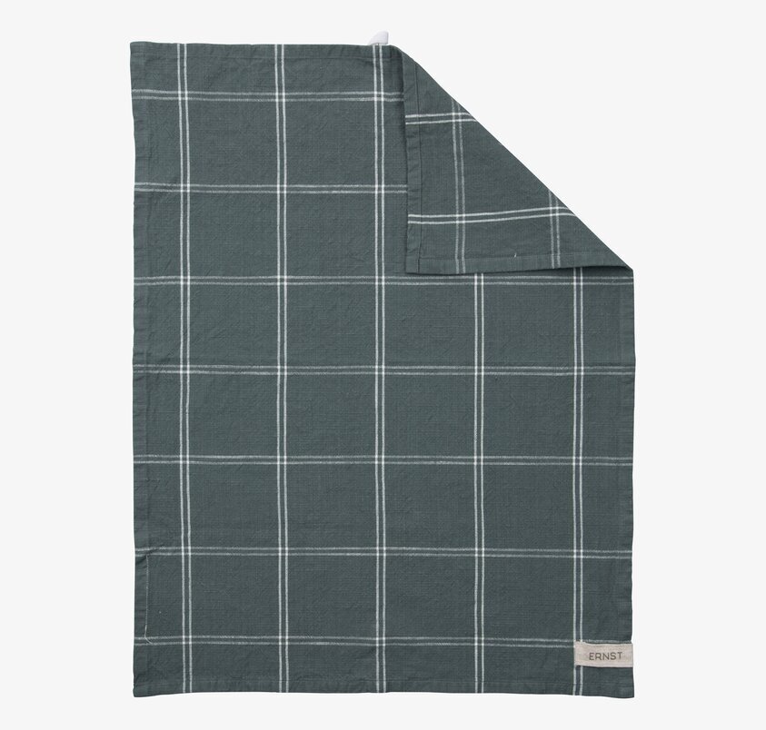 Kökshandduk Grön/Vit från Ernst med rutmönster och etikett