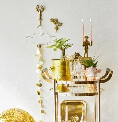 Mässingskrok Palm från Rice på ljus vägg med dekorationer