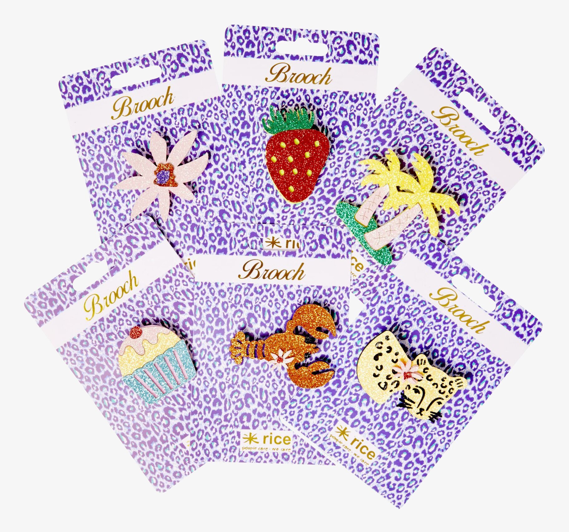 Brosch Glitter från Rice: sex glittriga och färgglada broscher