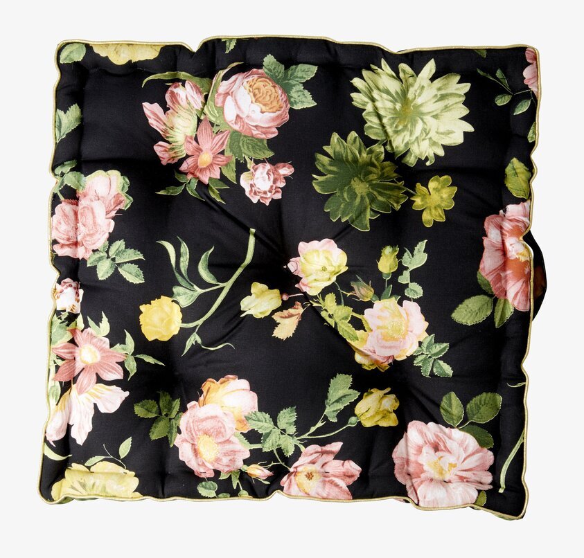 Golvkudde Dark Rose Print från Rice med blommigt mönster