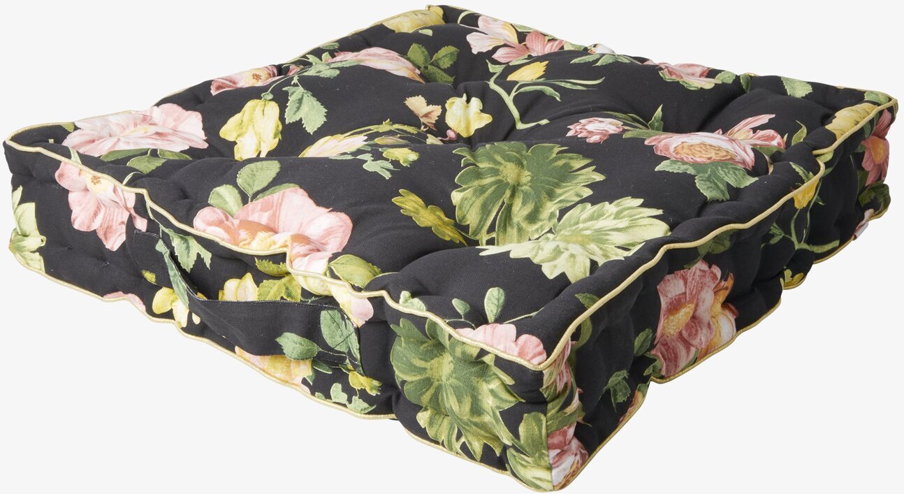 Golvkudde Dark Rose Print från Rice med blommigt mönster