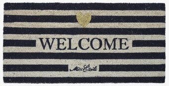 Dörrmatta - Welcome från Miss Etoile med ränder och text