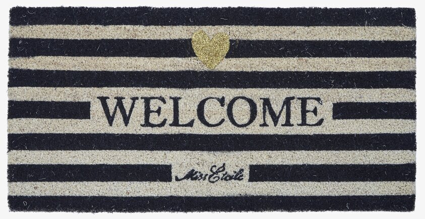 Dörrmatta - Welcome från Miss Etoile med ränder och text
